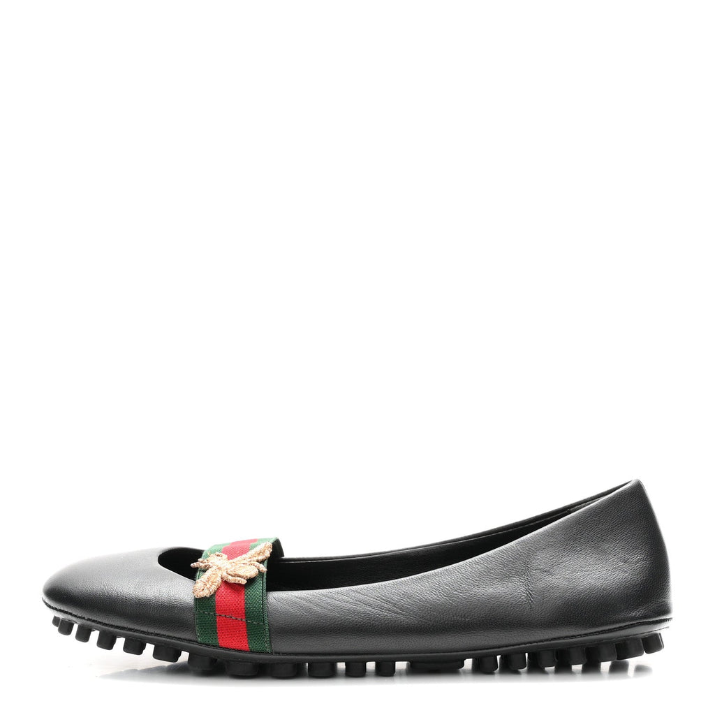Calfskin Bayadere Bee Ballerina Flats 35.5 Black