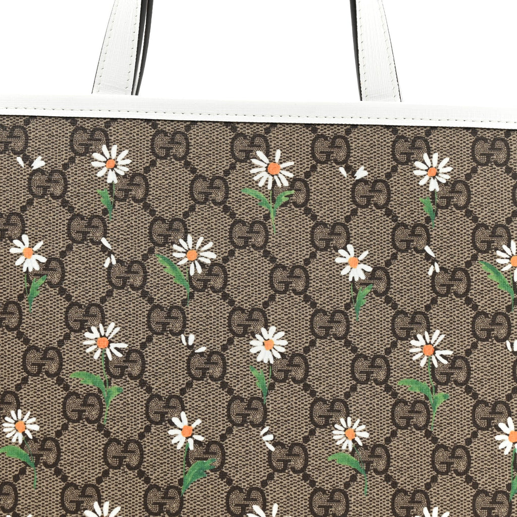 GG Supreme Monogram Daisies Childrens Tote Beige Ebony Great White