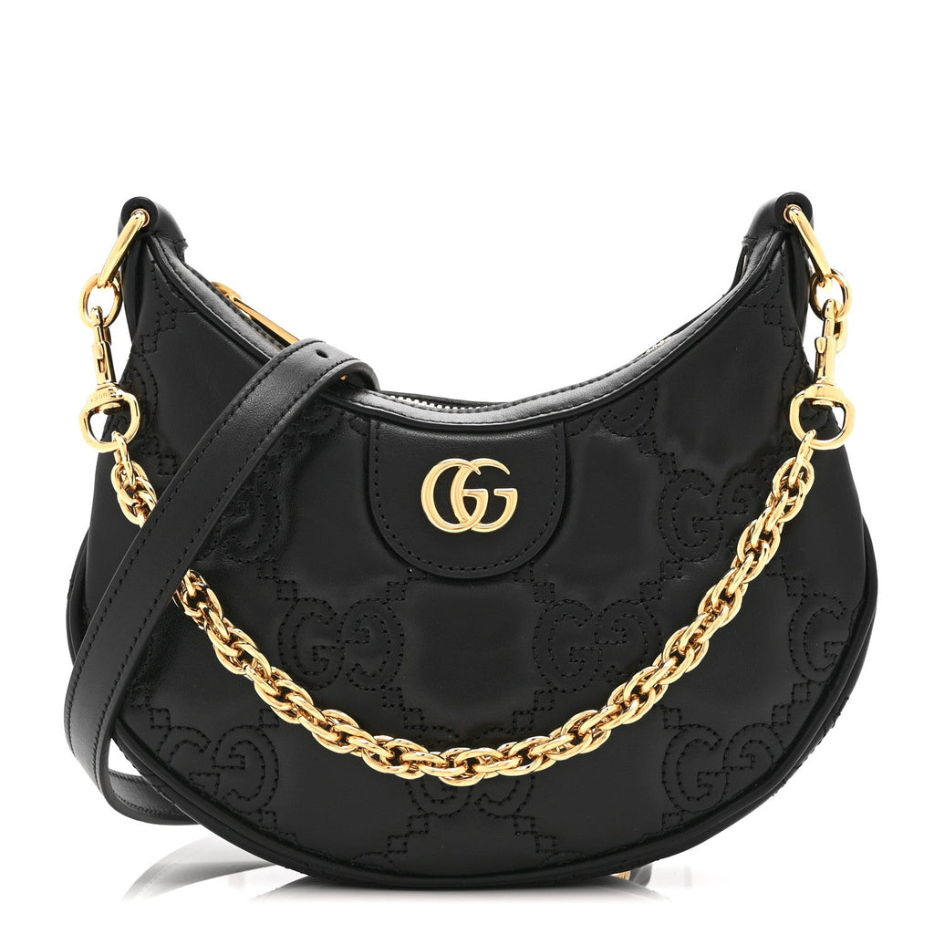 Calfskin GG Matelasse Mini Hobo Shoulder Bag Black