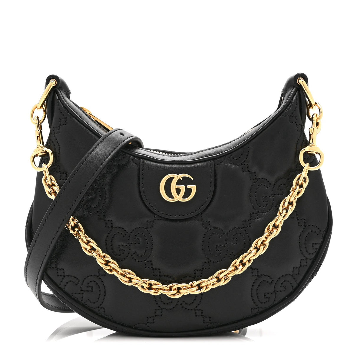 Calfskin GG Matelasse Mini Hobo Shoulder Bag Black