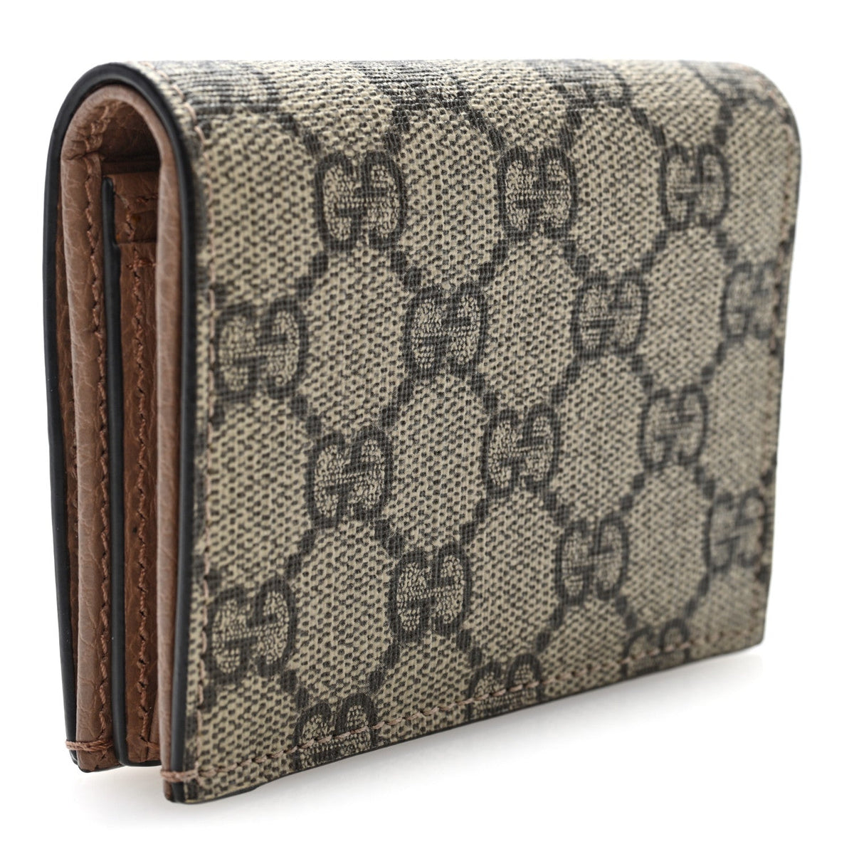 Dollar Calfskin GG Supreme Monogram GG Marmont Card Case Porcelain Rose Beige Ebony