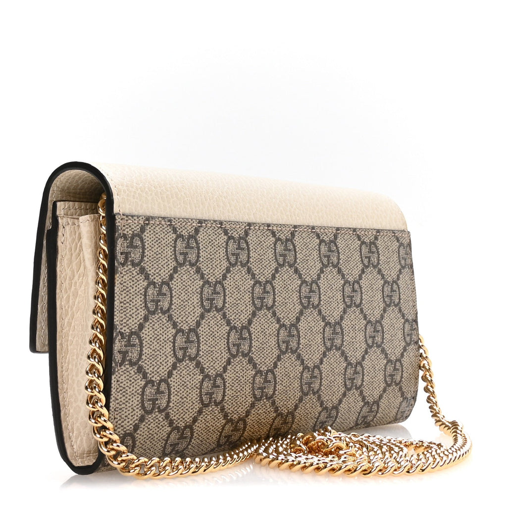 Dollar Calfskin GG Supreme Monogram Petite GG Marmont Wallet Chain Bag Mystic White Beige Ebony Mystic White Beige Ebony