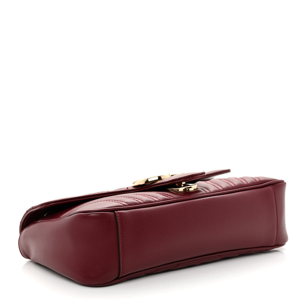 Calfskin Matelasse Small GG Marmont Shoulder Bag Rosso Ancora Red