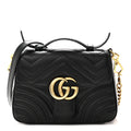 Calfskin Matelasse Mini GG Marmont Top Handle Shoulder Bag Black