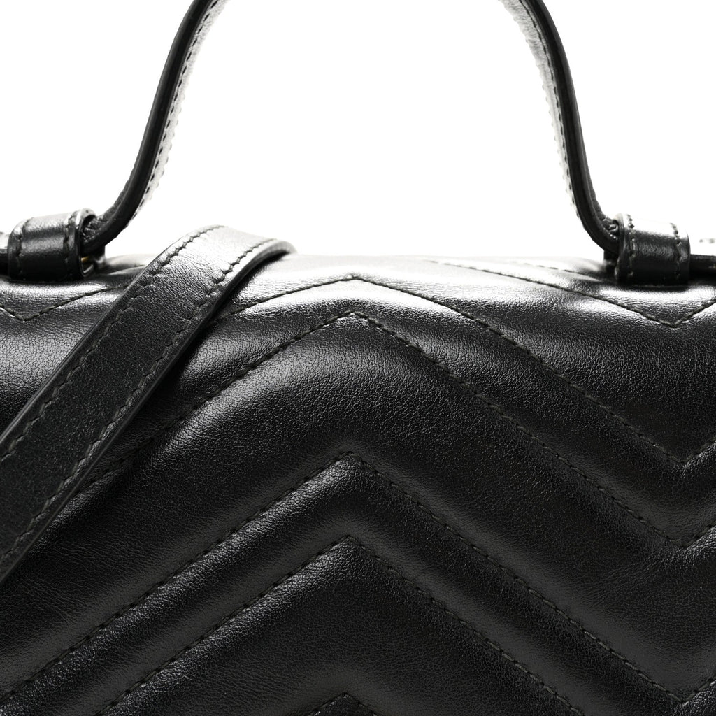 Calfskin Matelasse Small GG Marmont Top Handle Shoulder Bag Black