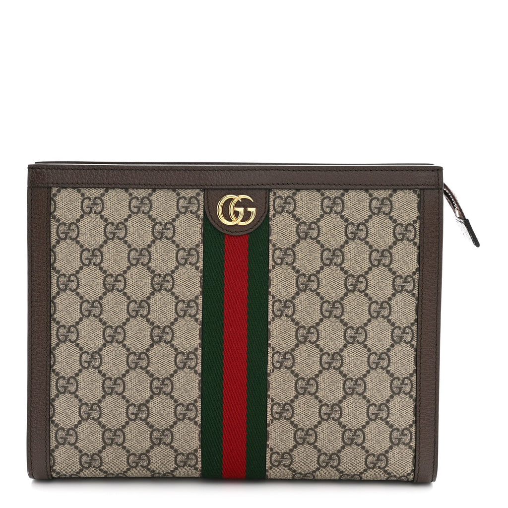 GG Supreme Monogram Web Ophidia Pouch Brown
