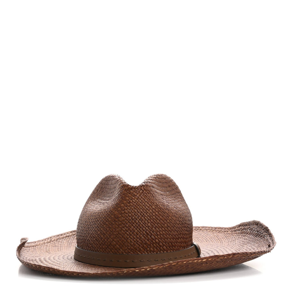 Straw Calfskin Wide Brim Hat M Brown