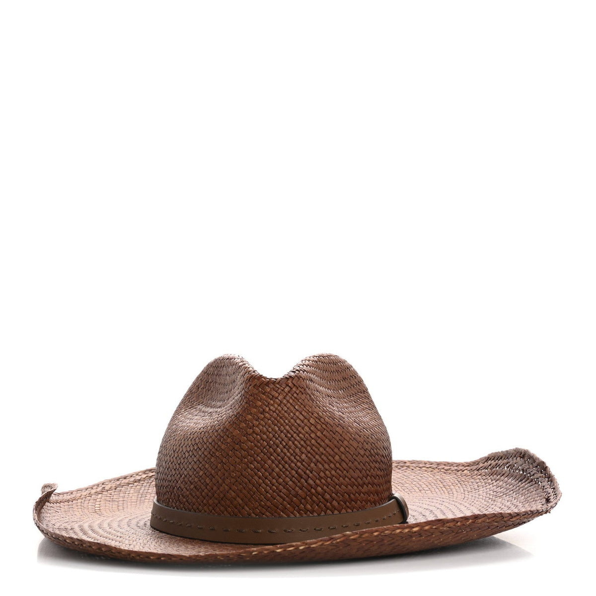 Straw Calfskin Wide Brim Hat M Brown