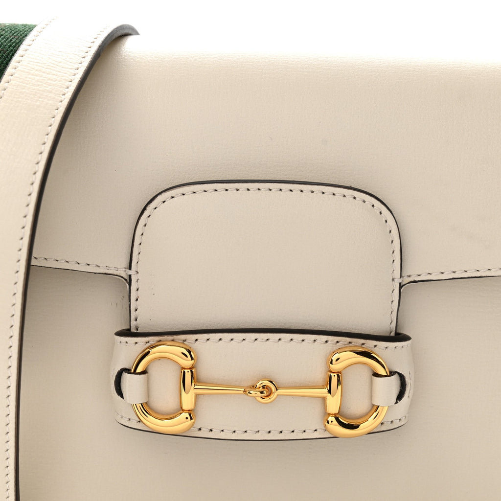Azalea Calfskin Web Mini Horsebit 1955 Shoulder Bag Mystic White