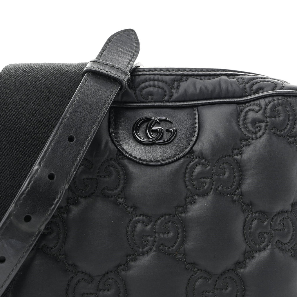 Nylon Calfskin Enamel GG Matelasse Shoulder Bag Black