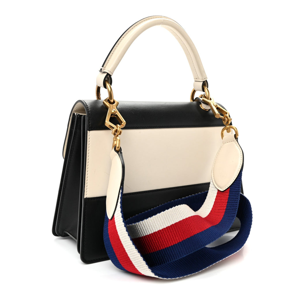 Calfskin Sylvie Web Small Queen Margaret Top Handle Bag Black White