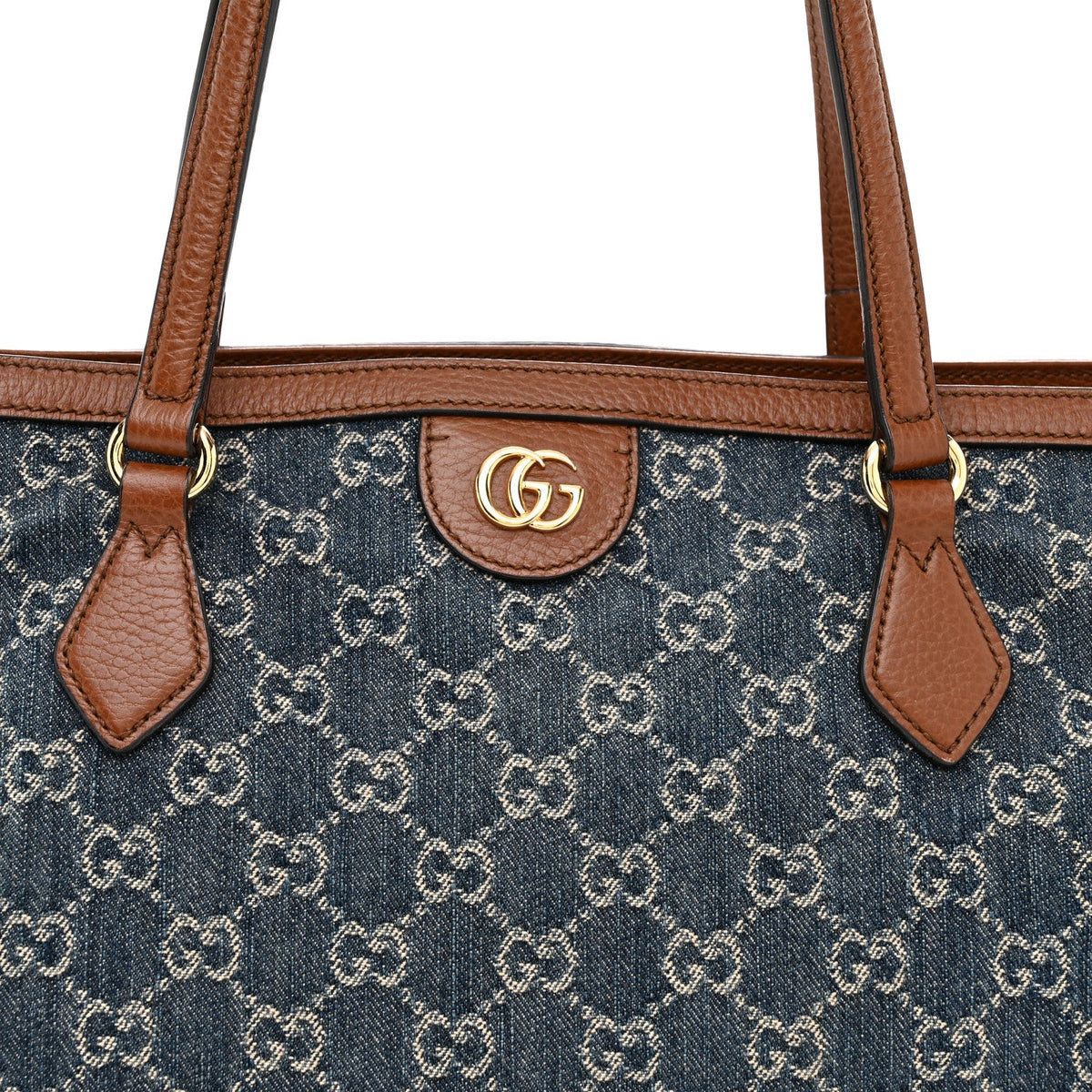 New Denim GG Monogram Medium Ophidia Shopping Tote Blue Tea Cuir