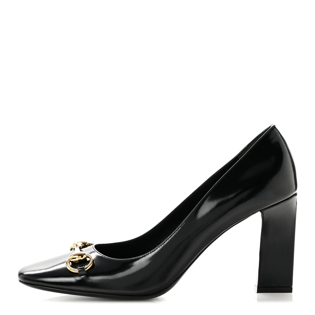 Shiny Calfskin Horsebit Signora 85mm Pumps 39 Black