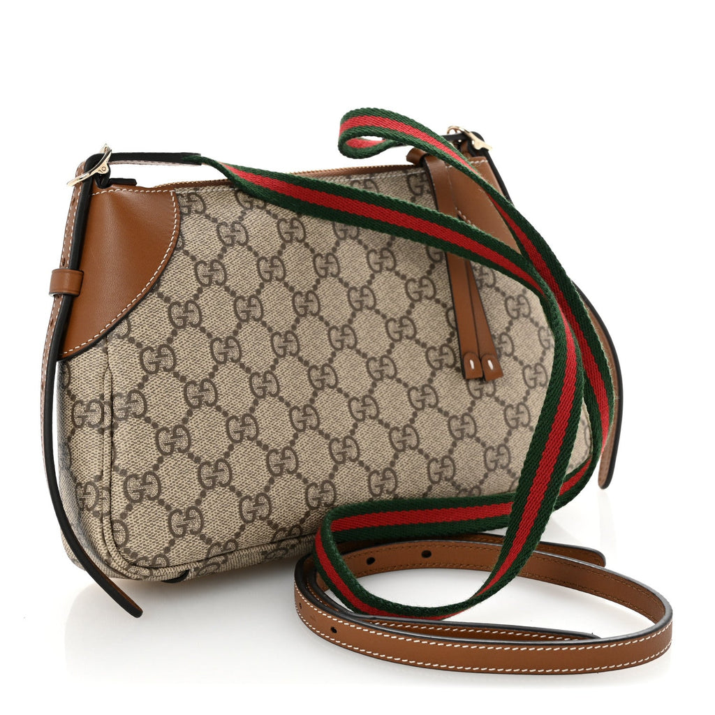 GG Supreme Monogram Textured Calfskin Small Emblem Shoulder Bag Beige Dark Brown
