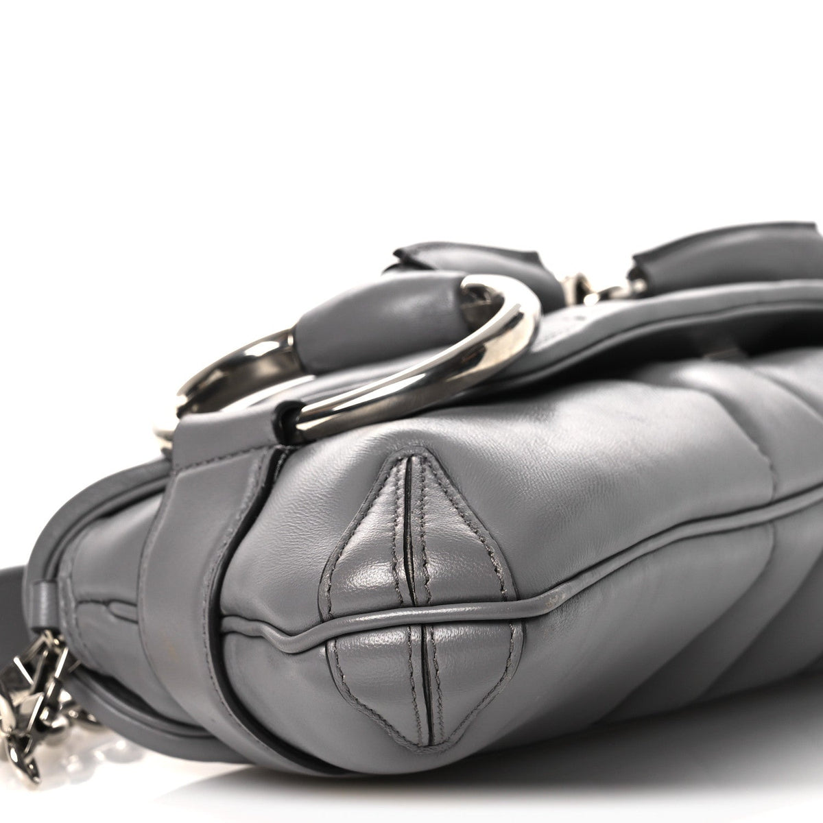 Nappa Vertical Matelasse Medium Maxi Horsebit Chain Shoulder Bag Grey