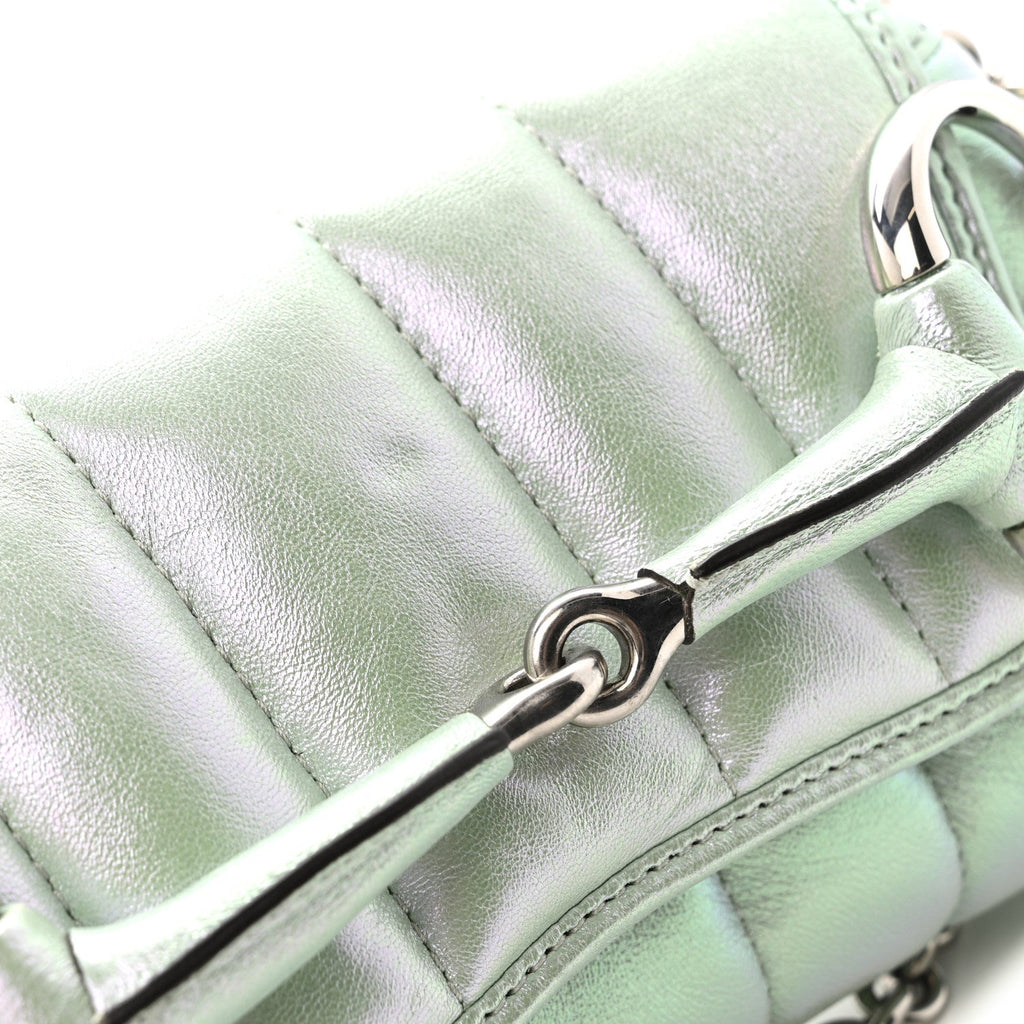 Iridescent Nappa Vertical Matelasse Small Maxi Horsebit Chain Shoulder Bag Iridescent Salvy Green
