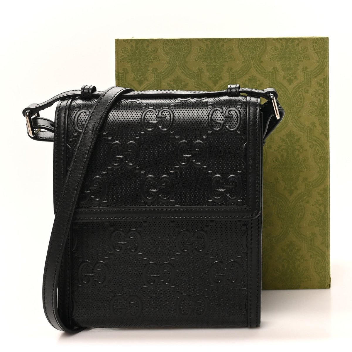 Calfskin GG Tennis Embossed Messenger Bag Black