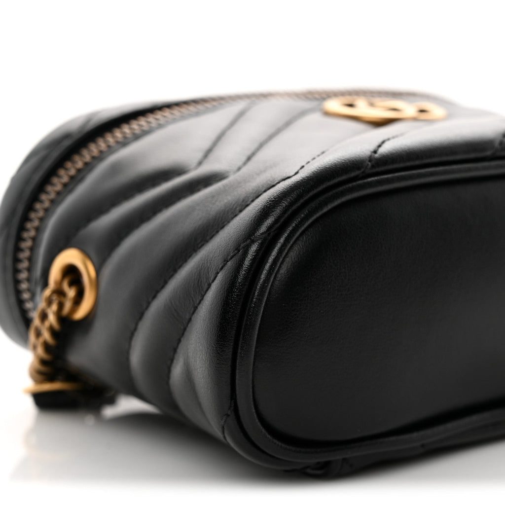Calfskin Matelasse Chevron Mini GG Marmont Top Handle Bag Black