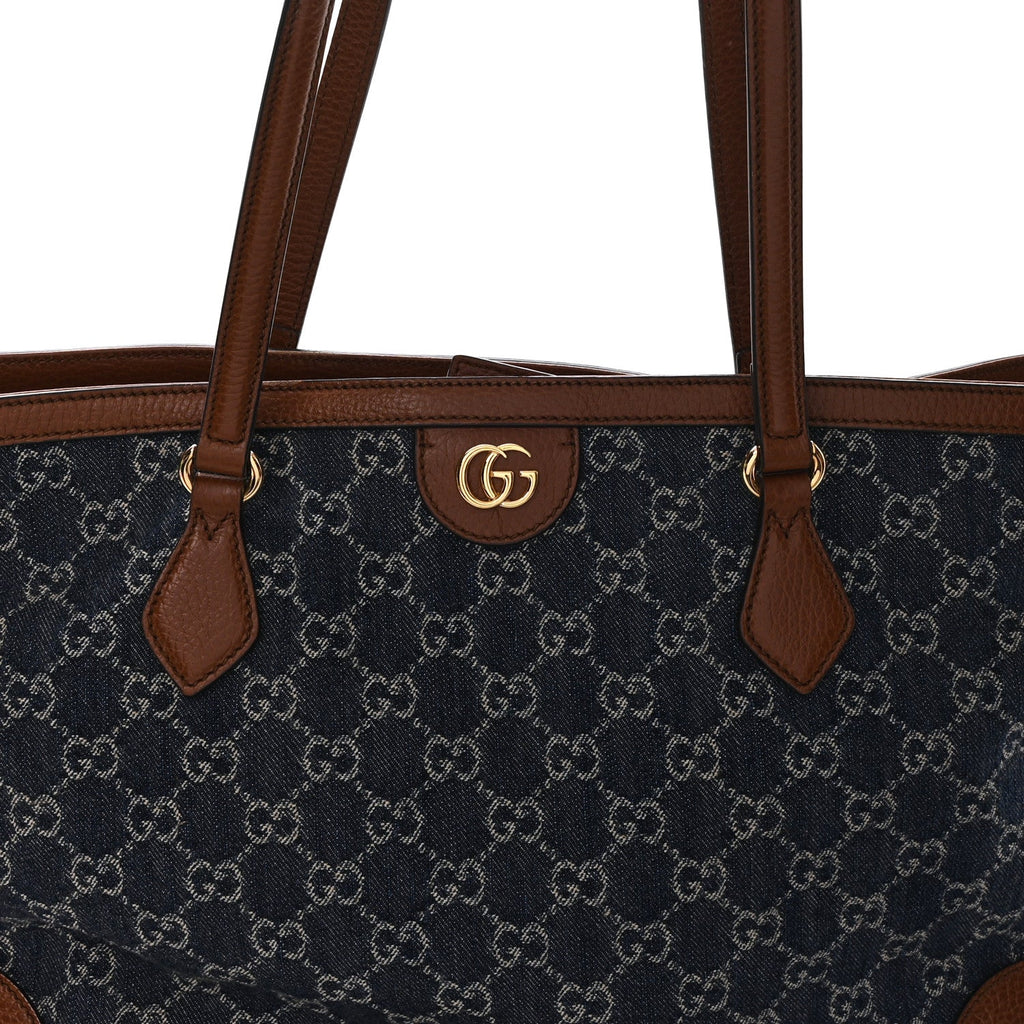 New Denim GG Monogram Medium Ophidia Shopping Tote Blue Tea Cuir