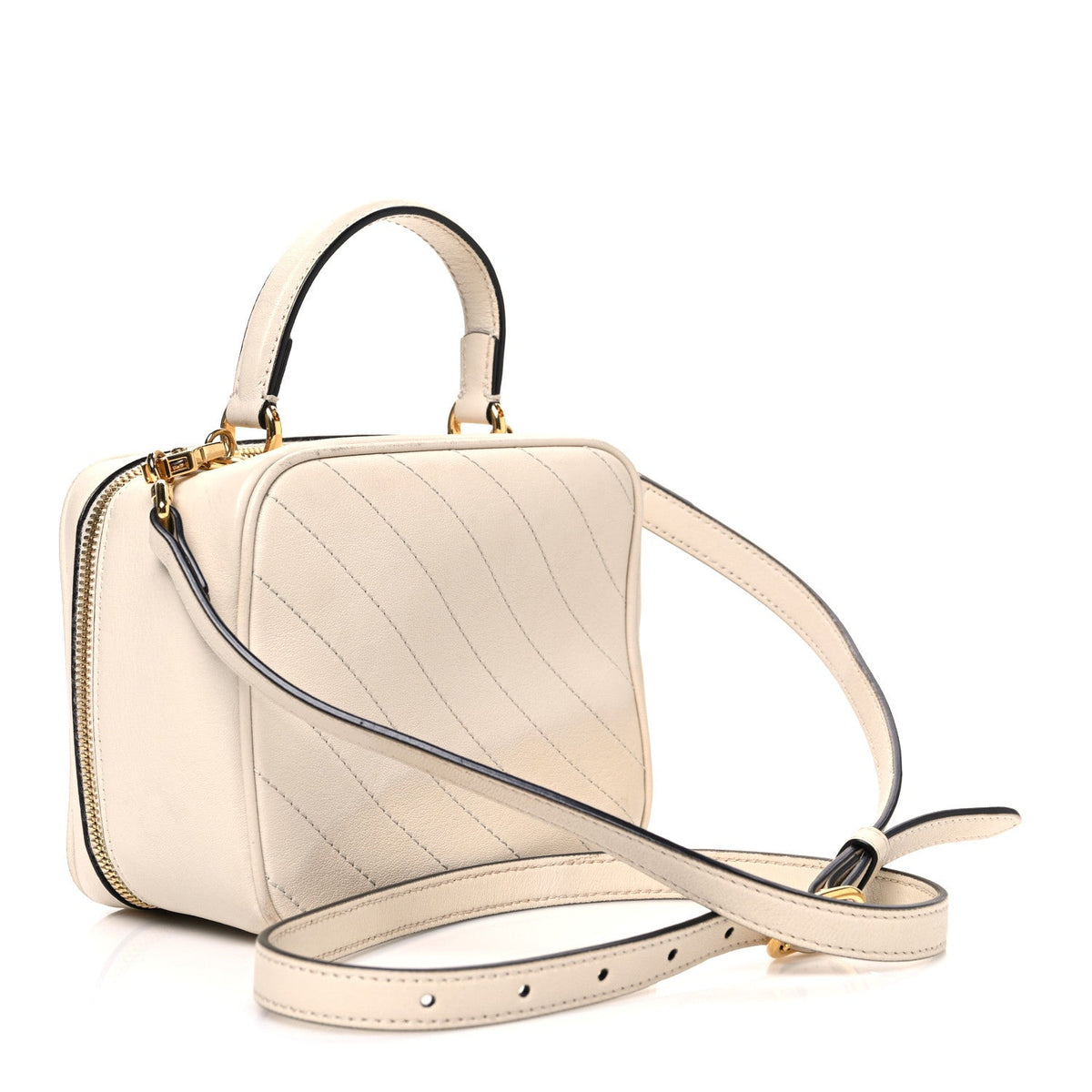Sakai Be Green Calfskin Diagonal Stitched Blondie Top Handle Bag Mystic White