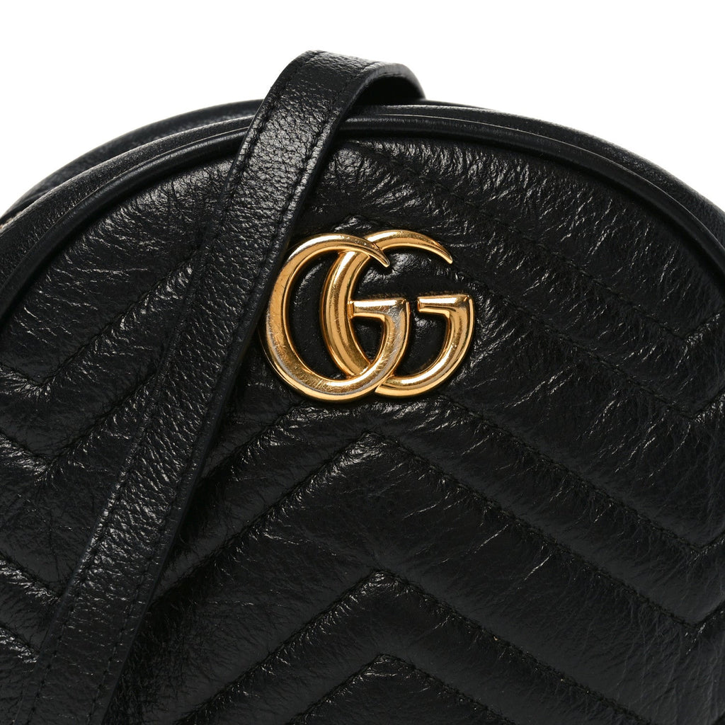 Azalea Calfskin Matelasse Heart Mini GG Marmont Round Shoulder Bag Black