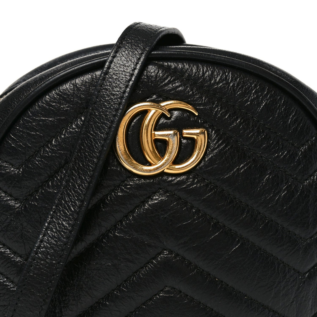 Azalea Calfskin Matelasse Heart Mini GG Marmont Round Shoulder Bag Black