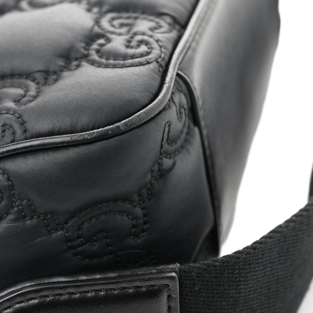 Nylon Calfskin Enamel GG Matelasse Shoulder Bag Black