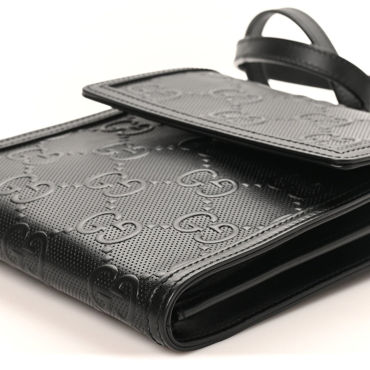 Calfskin GG Tennis Embossed Messenger Bag Black