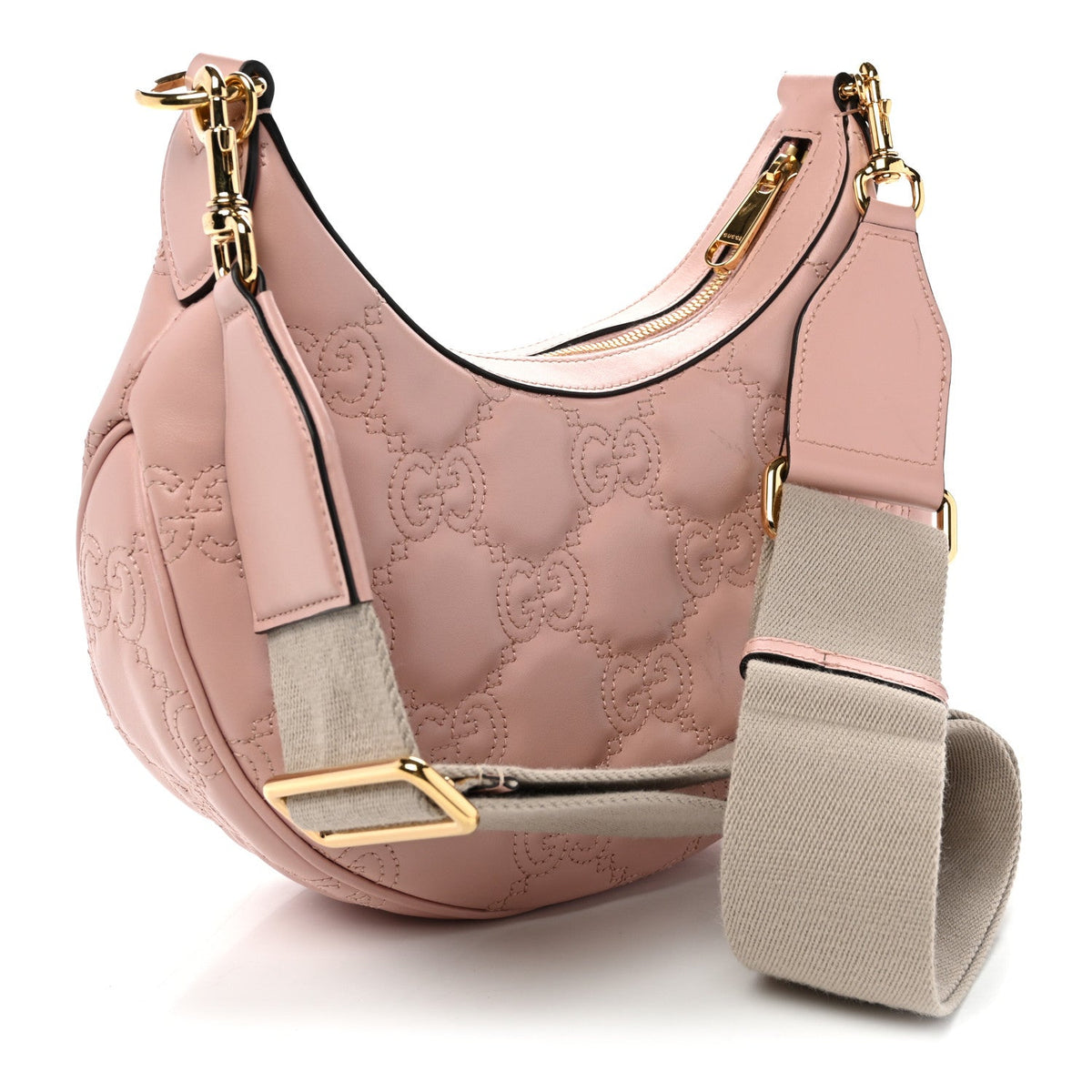 Calfskin GG Matelasse Small Hobo Shoulder Bag Perfect Pink Natural