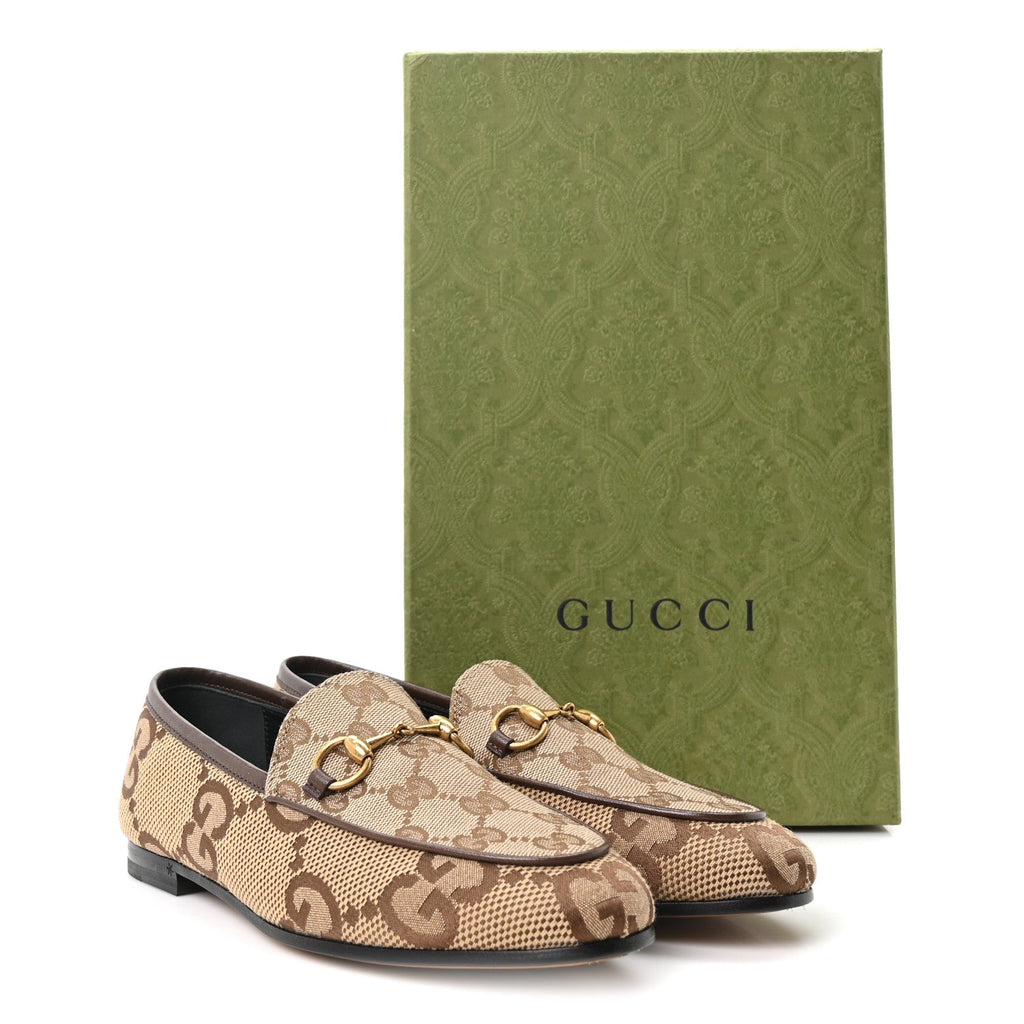 Monogram Jumbo GG Malaga Kid Horsebit Womens Jordaan Loafers 35.5 Beige Ebony New Acero