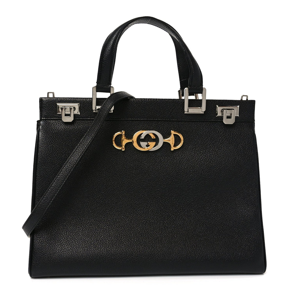 Grainy Calfskin Medium Zumi Top Handle Bag Black