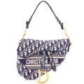 Saddle Handbag Logo Embroidered Oblique Canvas Medium