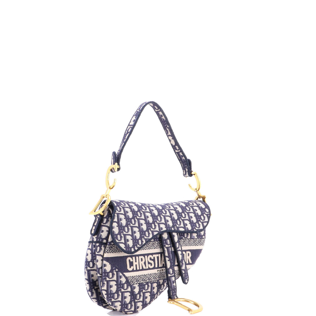 Saddle Handbag Logo Embroidered Oblique Canvas Medium