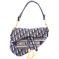 Saddle Handbag Logo Embroidered Oblique Canvas Medium