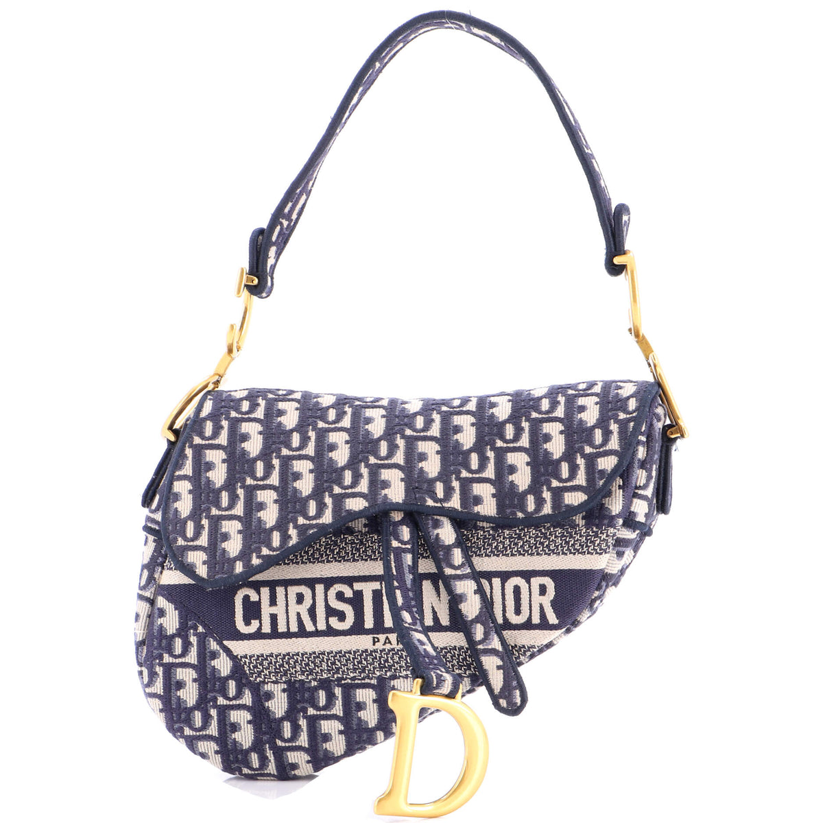 Saddle Handbag Logo Embroidered Oblique Canvas Medium