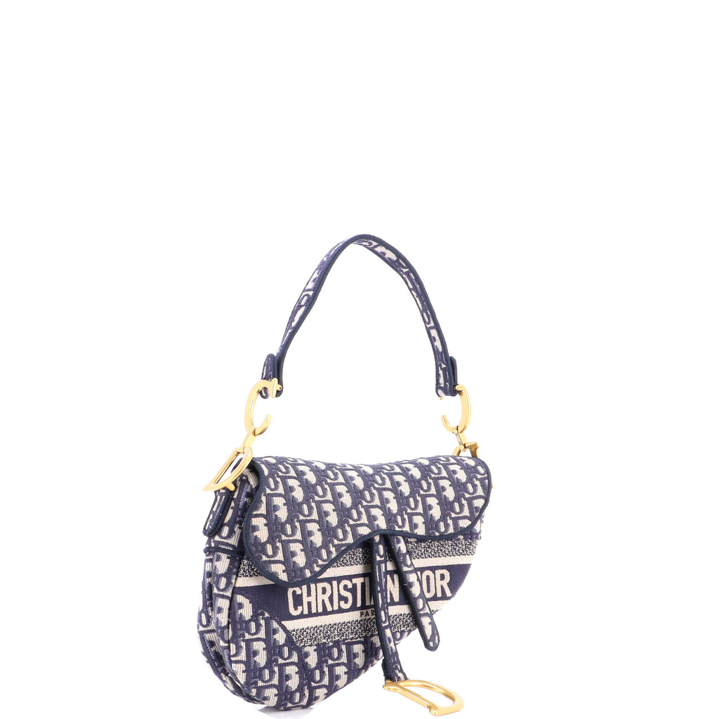 Saddle Handbag Logo Embroidered Oblique Canvas Medium