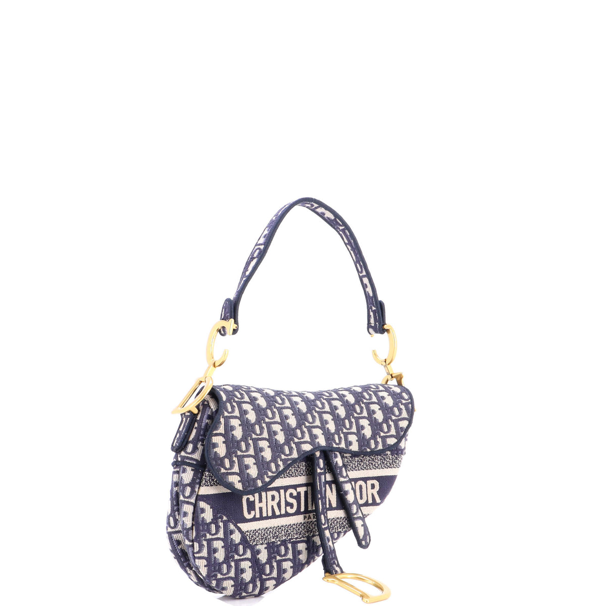 Saddle Handbag Logo Embroidered Oblique Canvas Medium