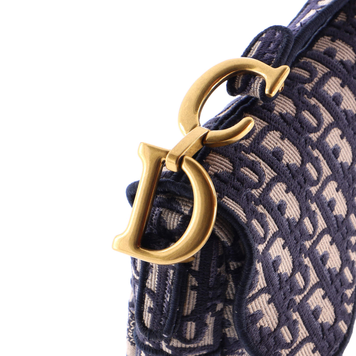 Saddle Handbag Logo Embroidered Oblique Canvas Medium
