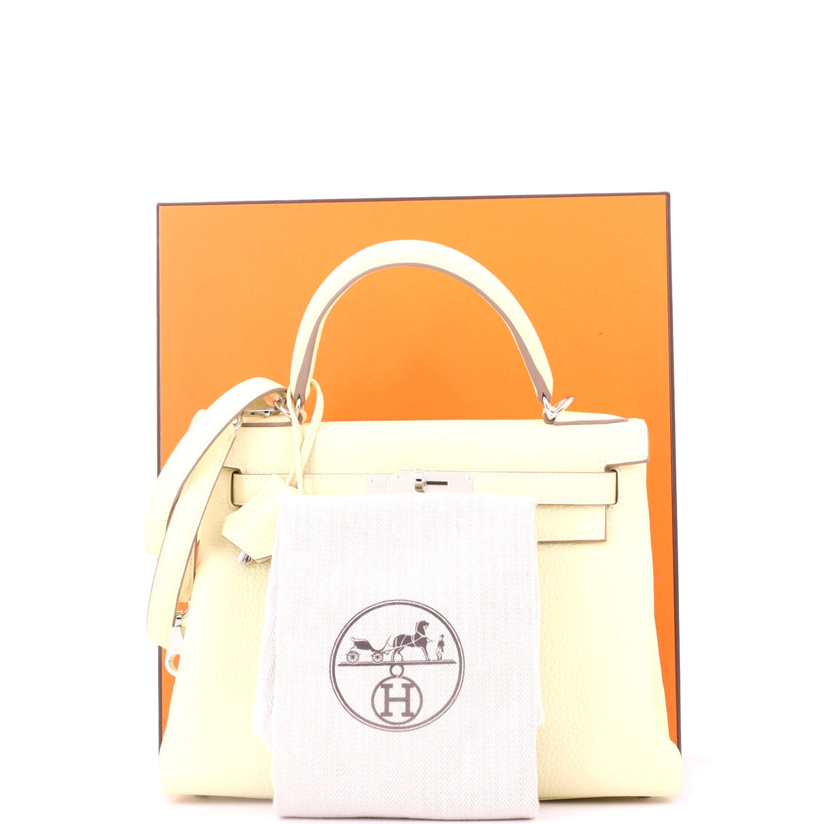 Kelly Handbag Jaune Poussin Clemence with Palladium Hardware 28