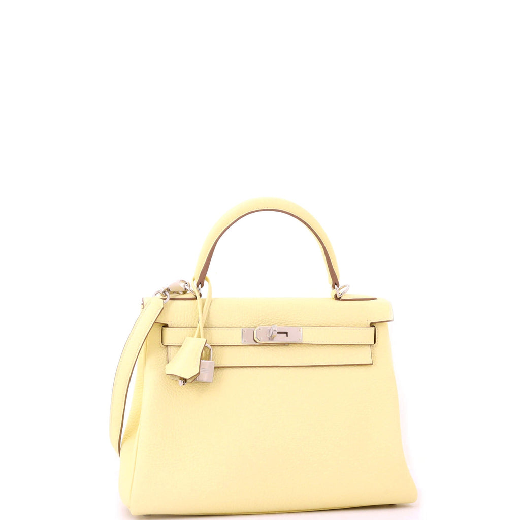 Kelly Handbag Jaune Poussin Clemence with Palladium Hardware 28