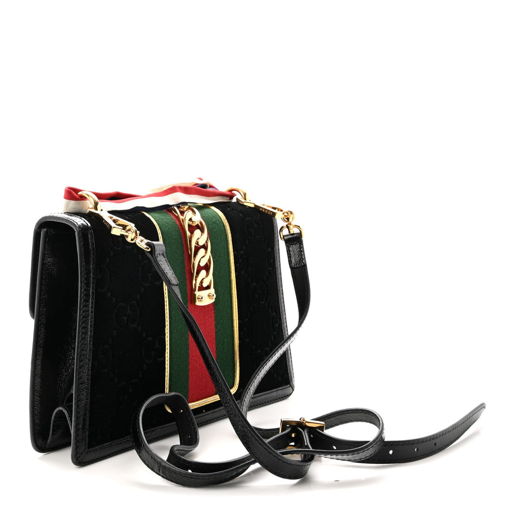 Velvet GG Monogram Small Sylvie Top Handle Bag Black