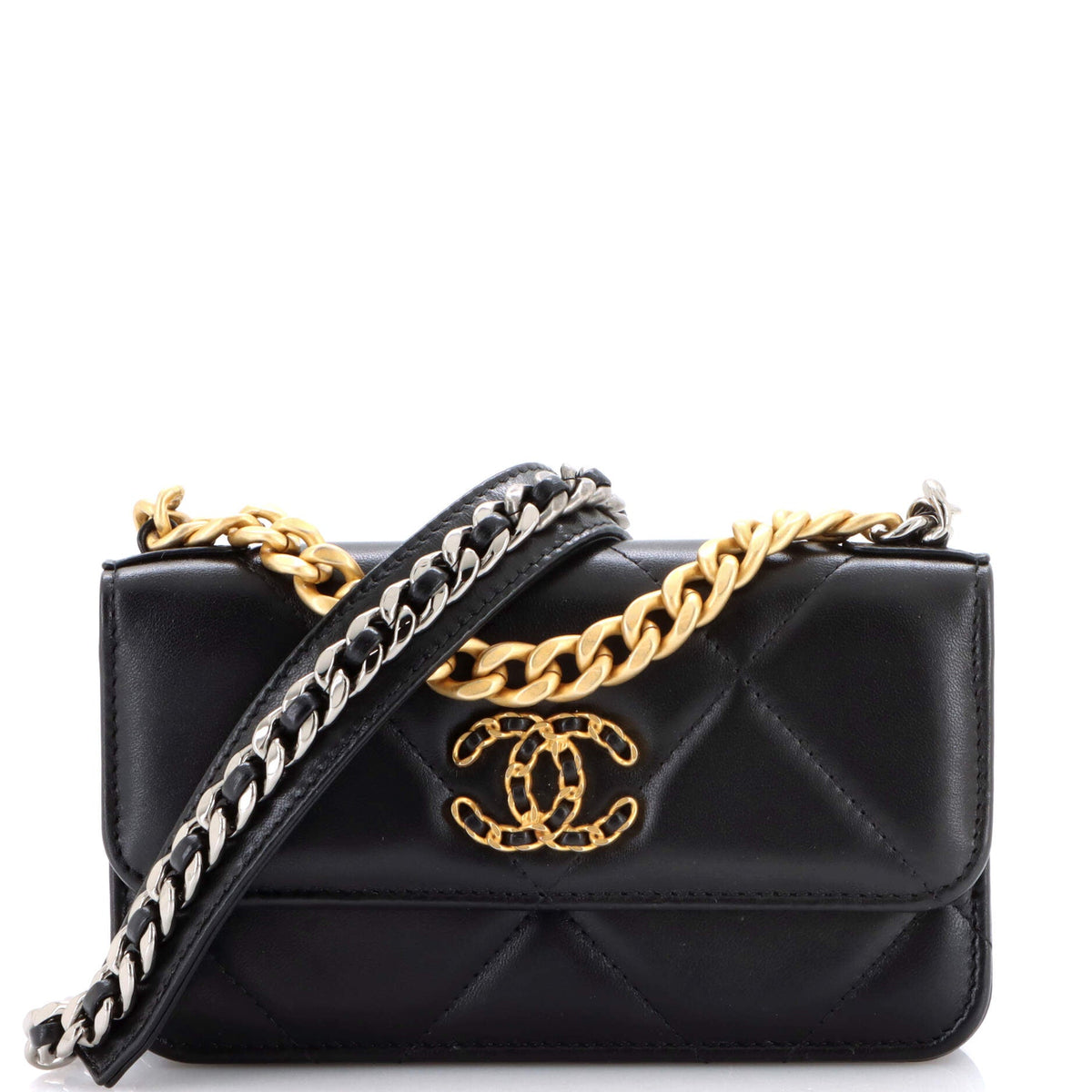 19 Flap Phone Holder with Chain Quilted Lambskin