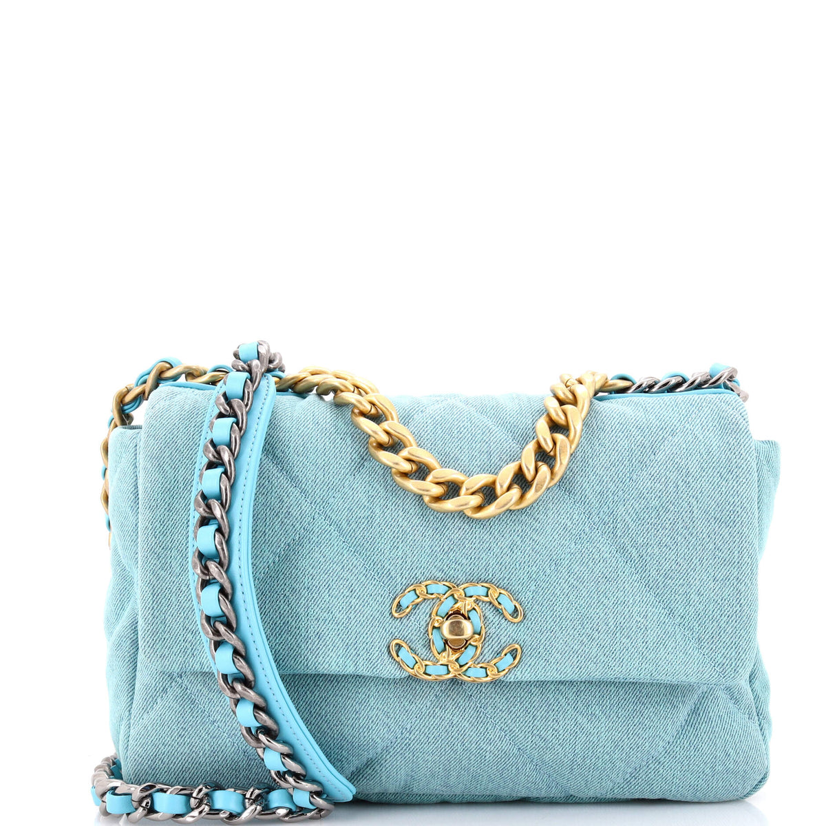 19 Flap Bag Quilted Denim Medium