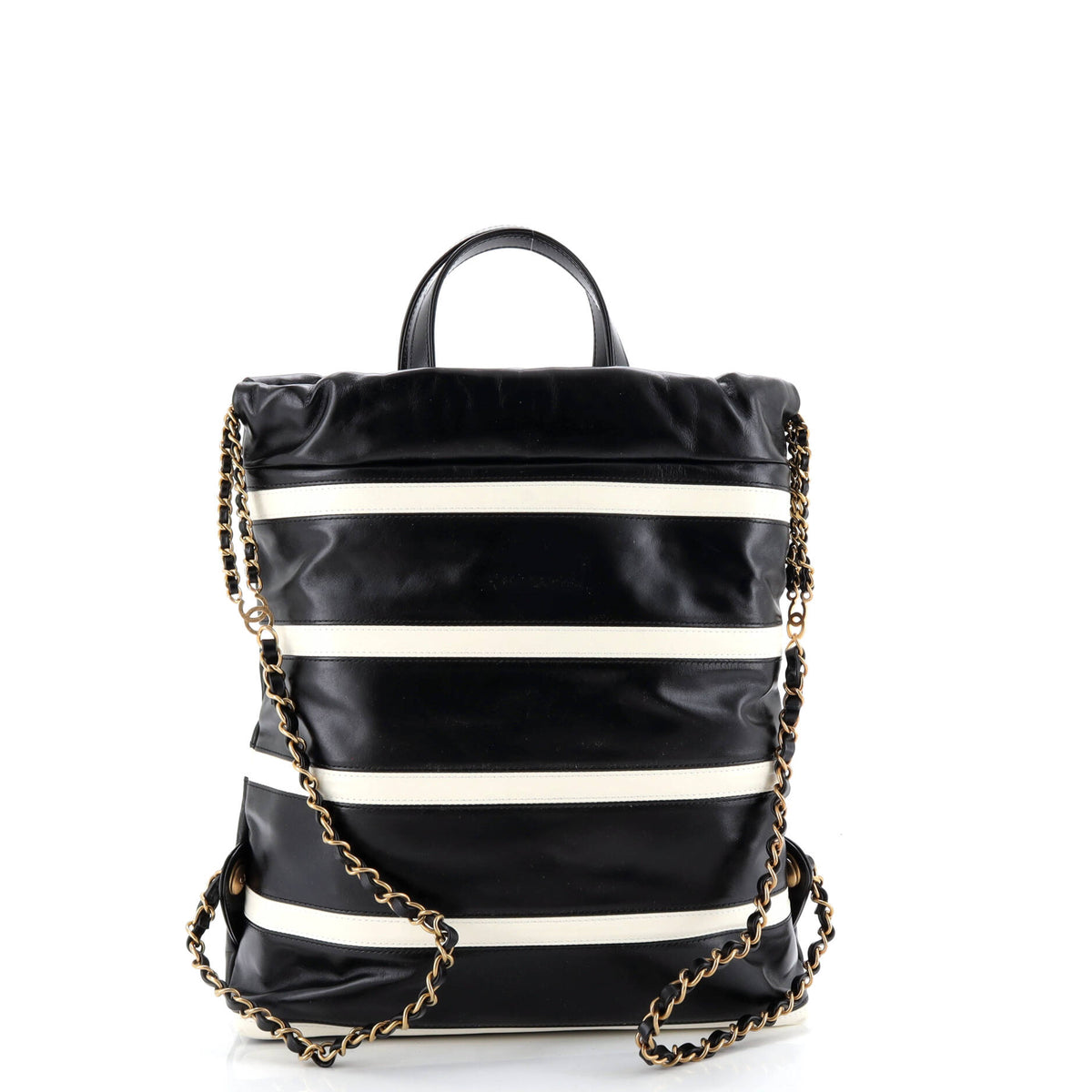22 Chain Backpack Striped Shiny Calfskin Medium