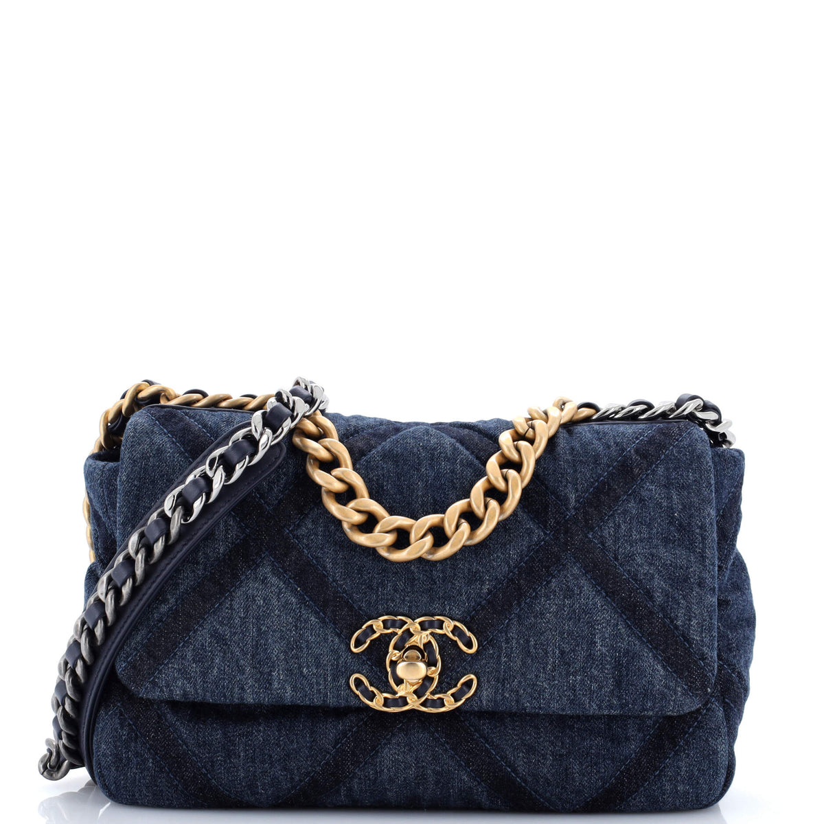 19 Flap Bag Quilted Denim Medium