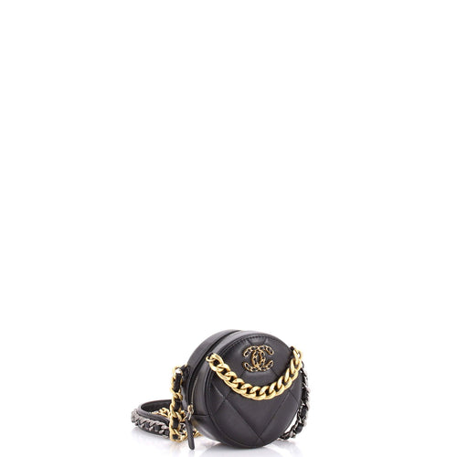 19 Round Clutch with Chain Quilted Leather