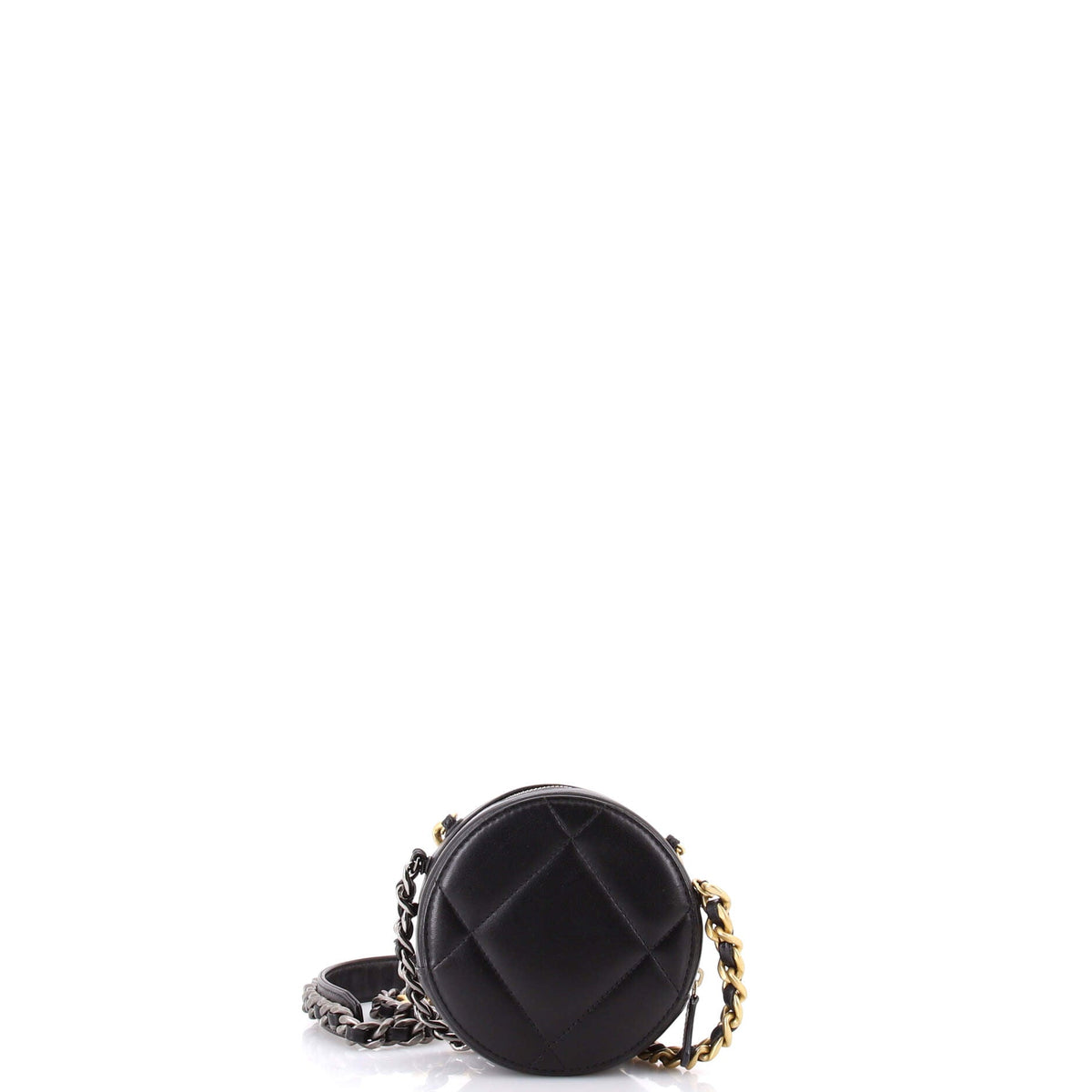 19 Round Clutch with Chain Quilted Leather