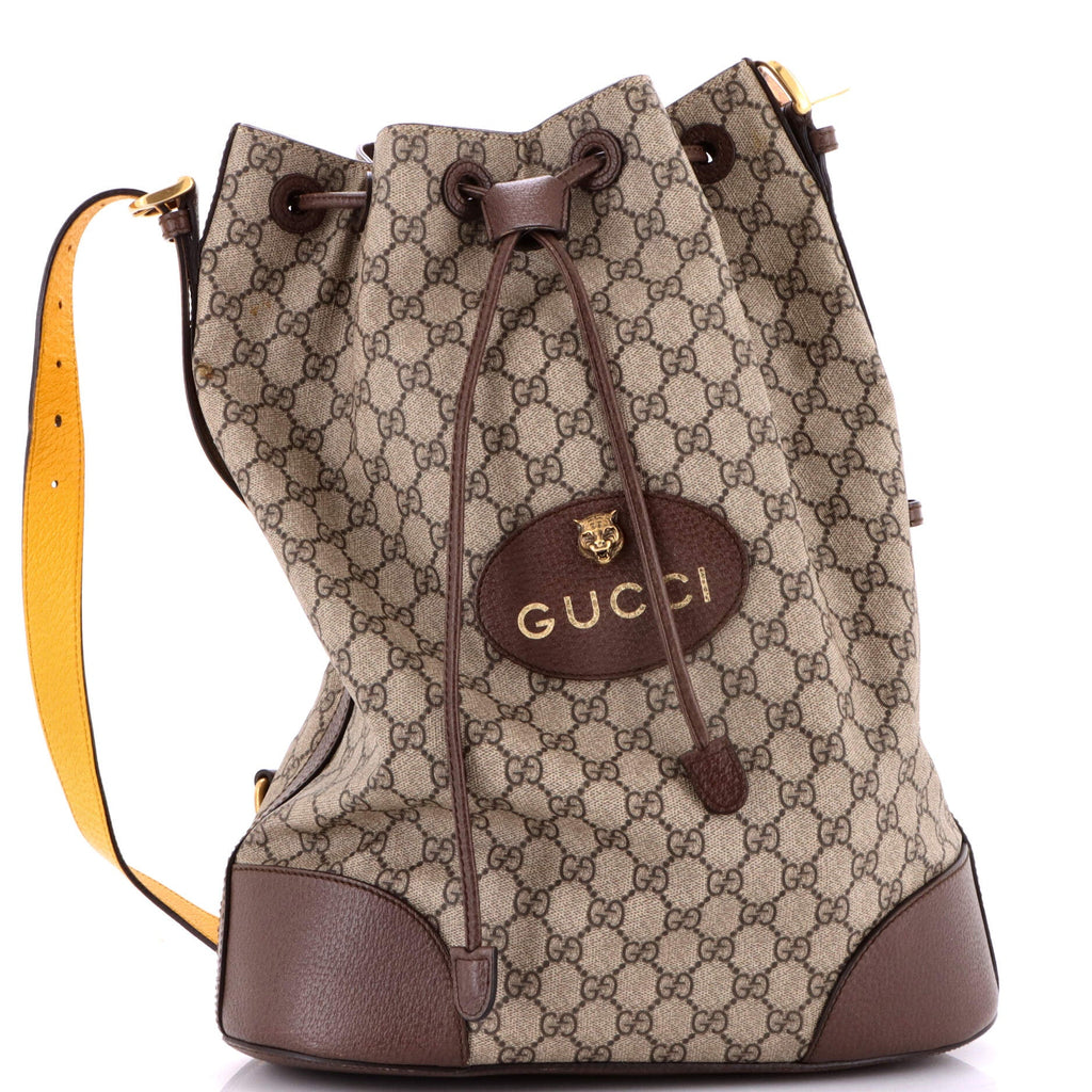 Neo Vintage Drawstring Bucket Backpack GG Coated Canvas Large