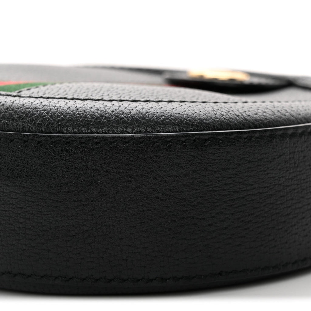 Grained Calfskin Web Mini Ophidia Round Shoulder Bag Black