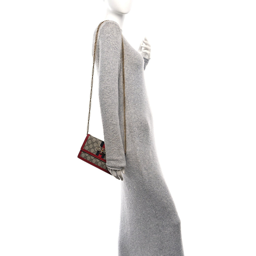 GG Supreme Monogram Web Queen Margaret Chain Wallet Red
